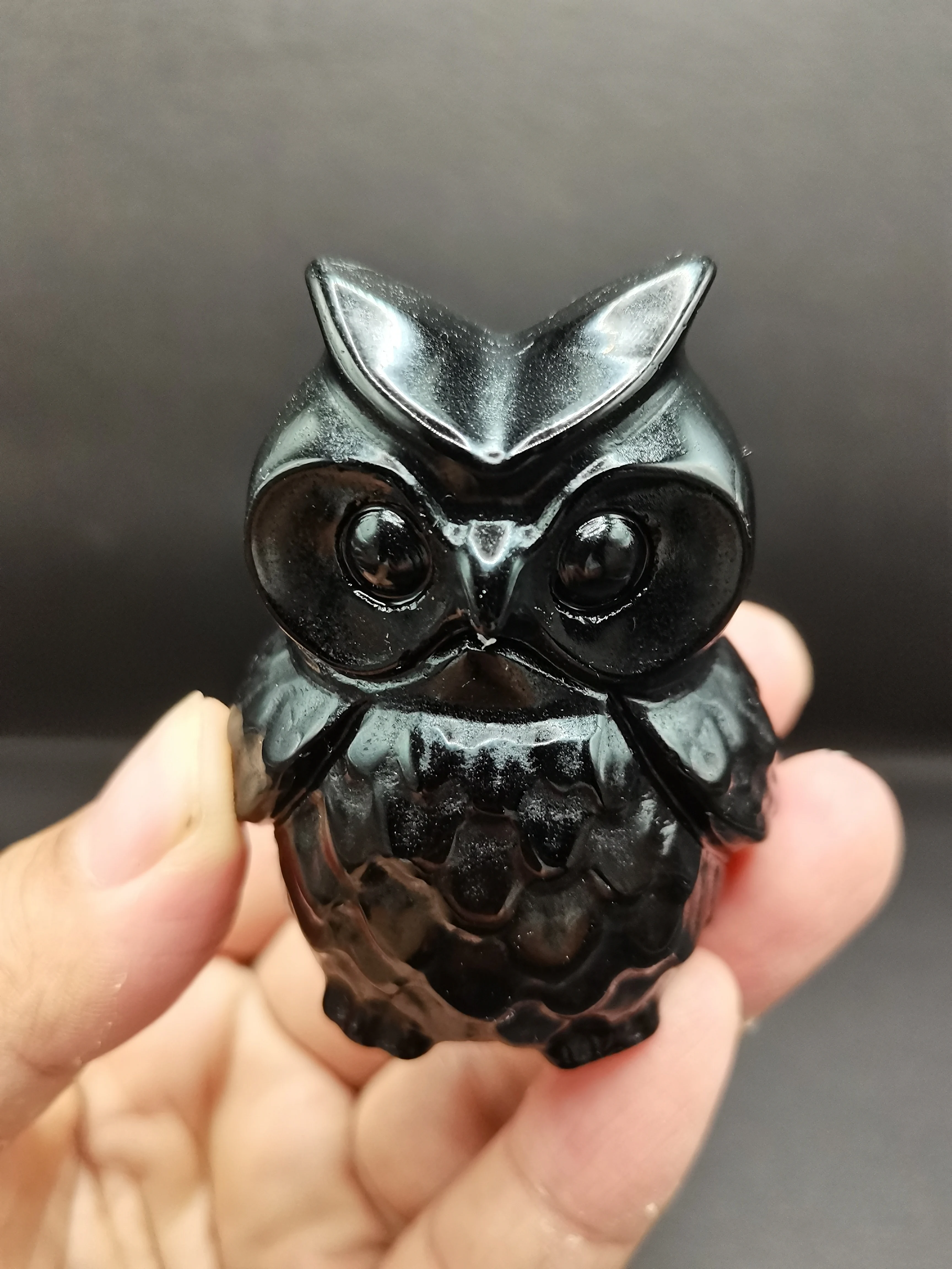 60mm Owl Statue Natural Obsidian Crystal Stone Carving Healing Animal Figurine Energy Healing Home Decoration Crafts Gifts