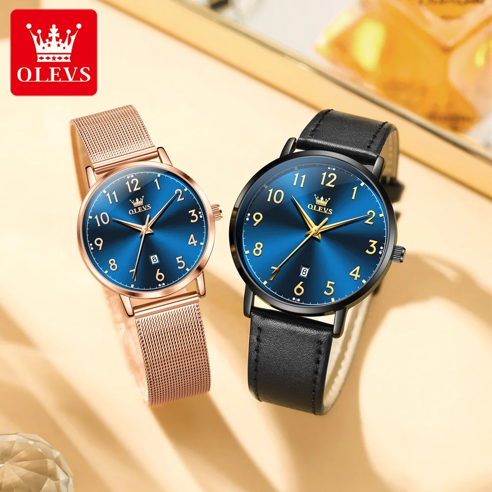 OLEVS Brand 2026 Fashion Couple Watch Stainless Steel Waterproof Calendar Trendy Quartz Watch for Men and Women Original Watch