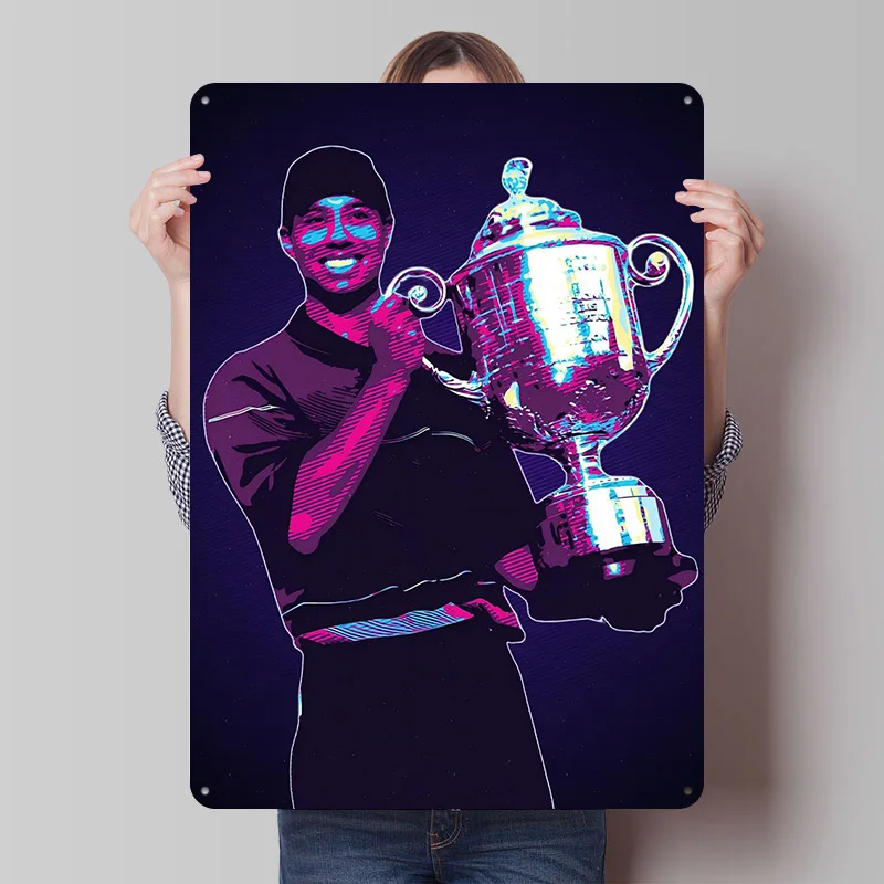 Tiger Woods Golfer Holding Trophy Pop Art Metal Poster Custom Wall Art Retro Vintage Tinplate Signs for Man Cave Bathroom Decor