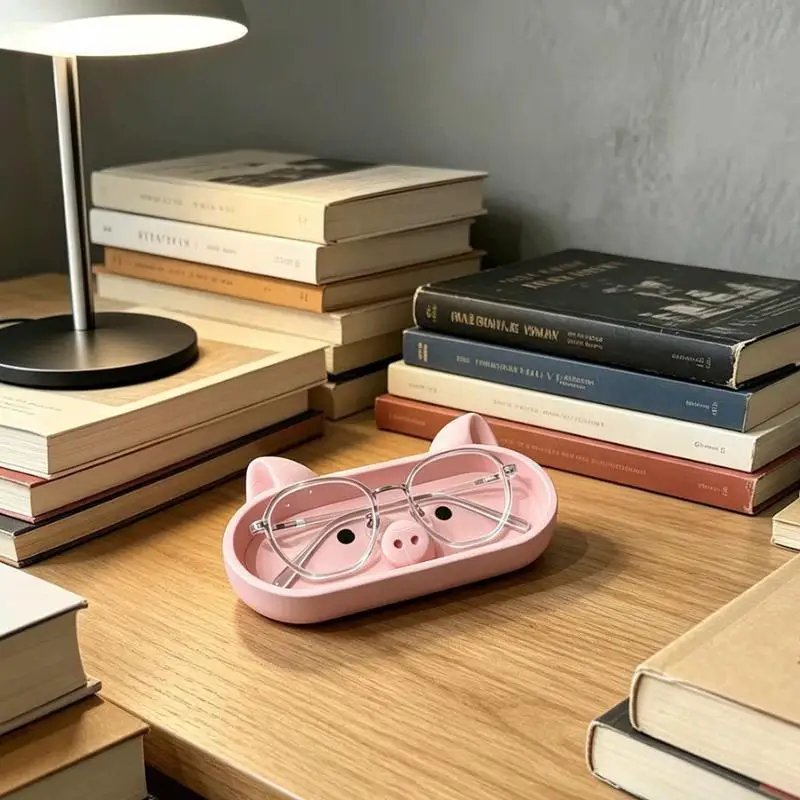 Pig Shaped Glasses Storage Holder Tray Cute Soft Anti-Scratch Surface Desktop Organizer for Home Bedroom Study Desk