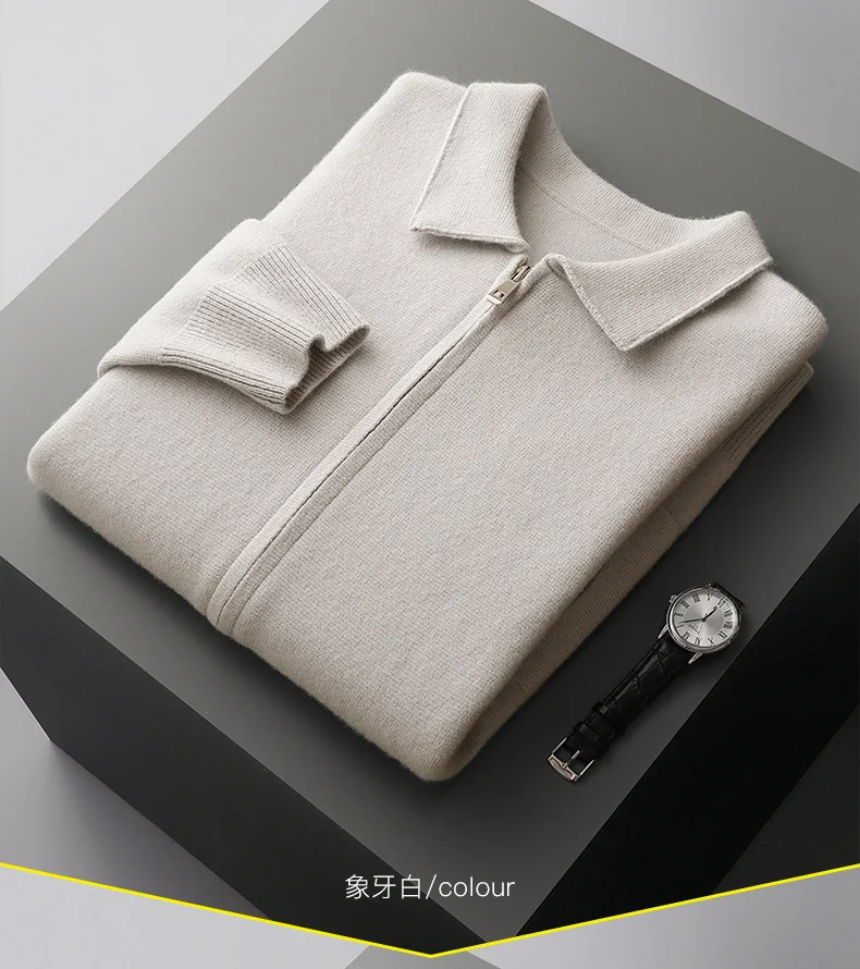 Herren Strickjacke reine Kaschmir jacke Revers Strick pullover mit Reiß verschluss, locker verdickte Langarm Business Casual Herbst Winter – Detail 17