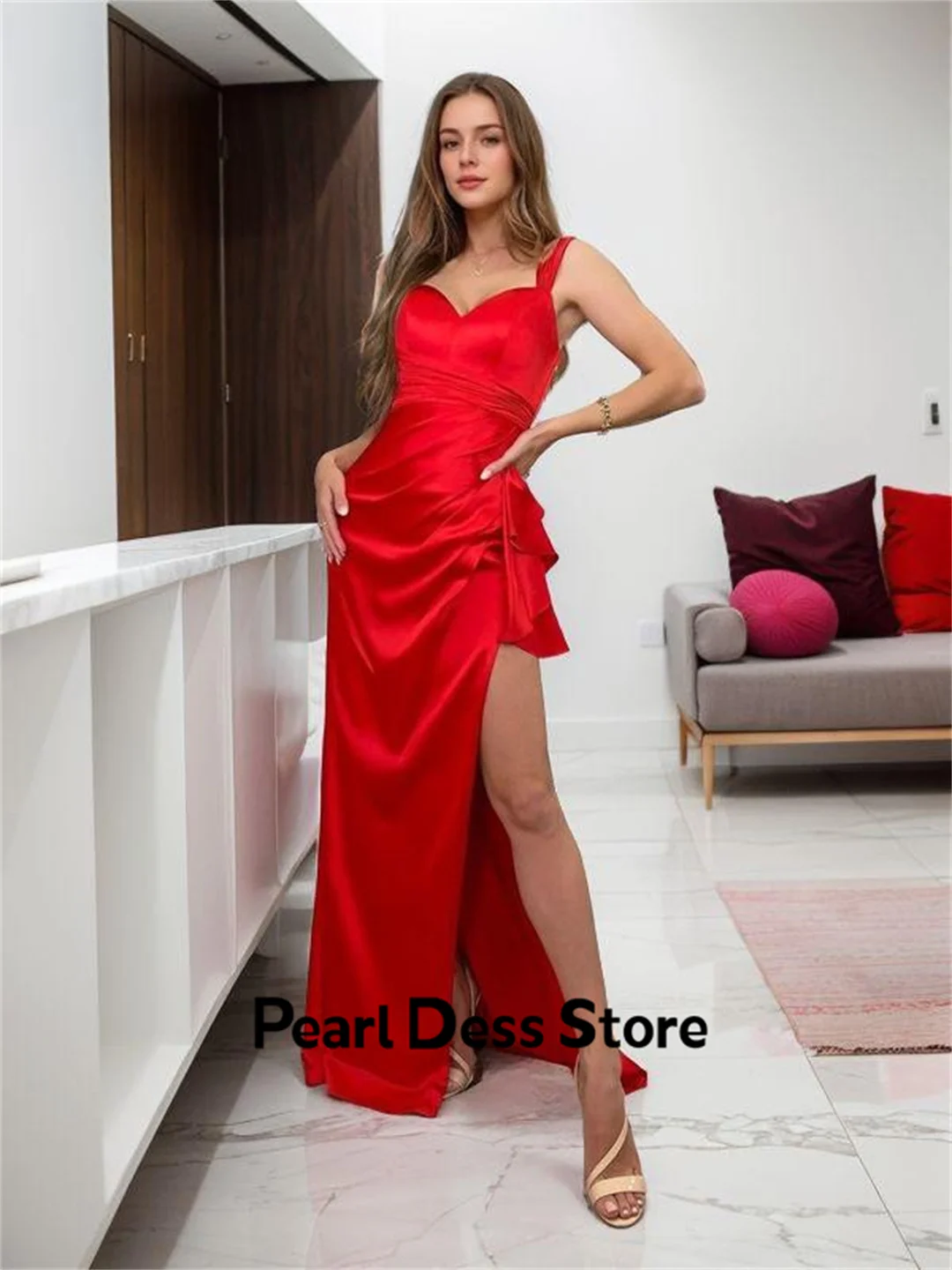 Pearl Elegant Evening Dresses for Women Luxury Evening Dresses 2024 Women Fish Tail Black Gala Dress Es Satin Side Slit Party