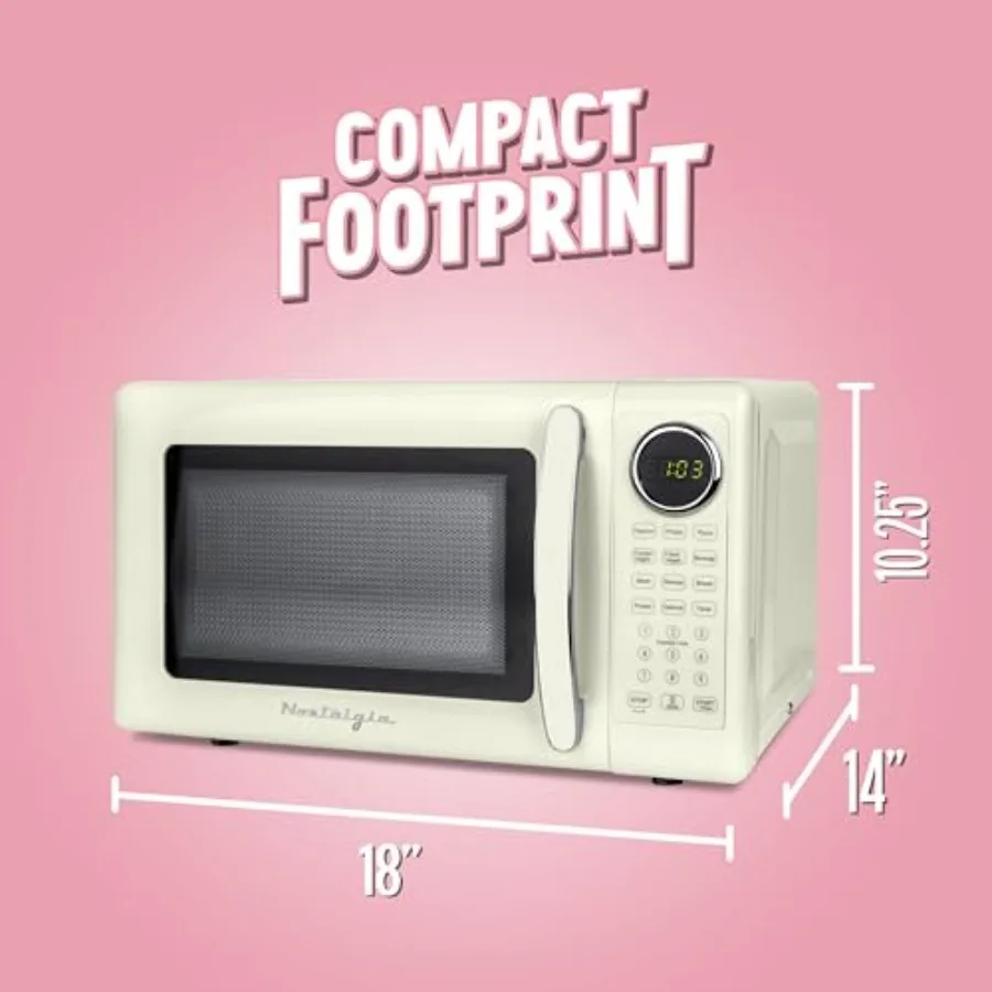 Retro 700W Microwave Oven 0.7 Cu Ft Capacity Child Safety Lock 8 Auto-Cook Settings Square Window Countertop Kitchen Appliance