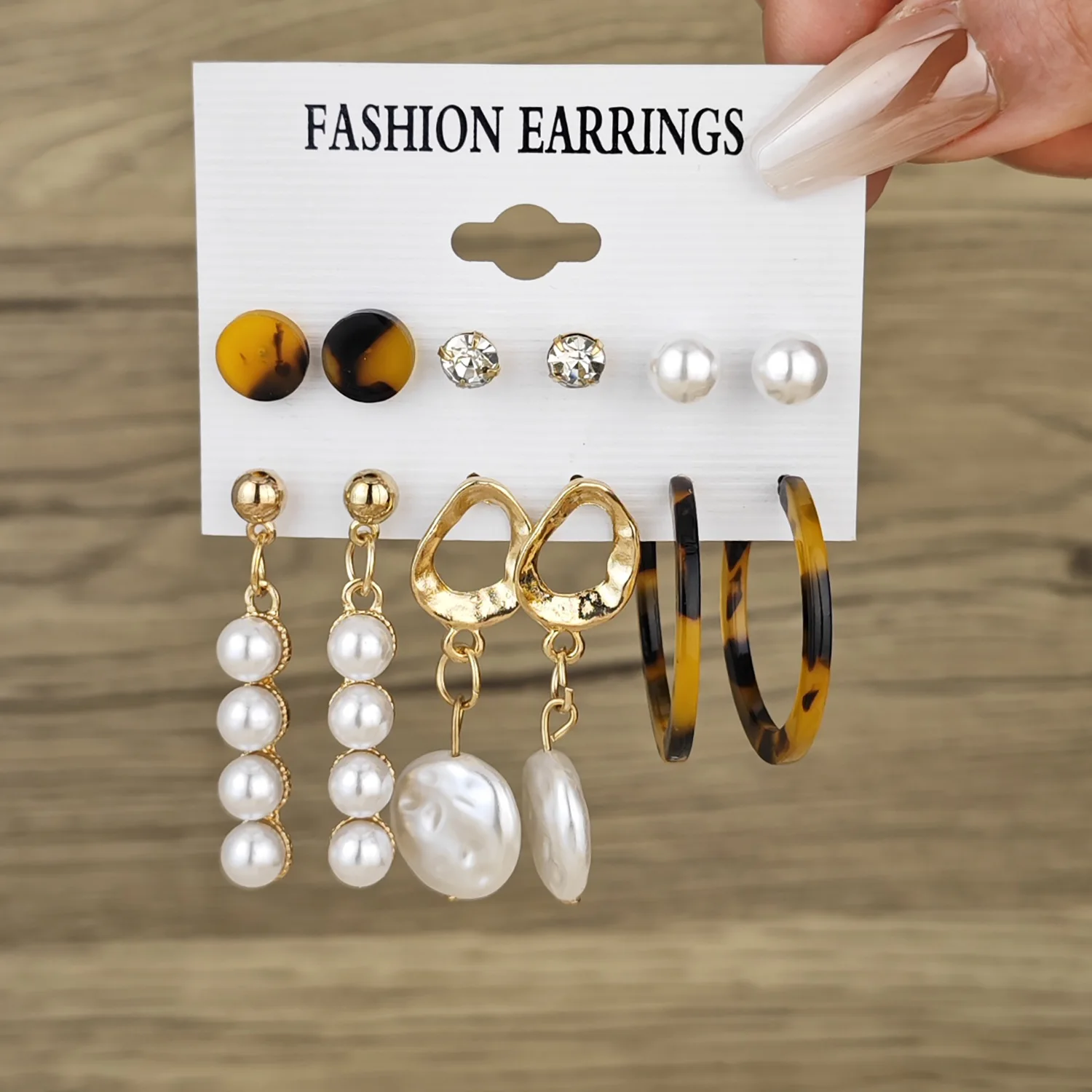 Retro Circle Pearl Earrings, 6 Pairs Combination, Fashionable and Stylish, Creative Acrylic Geometric Earrings
