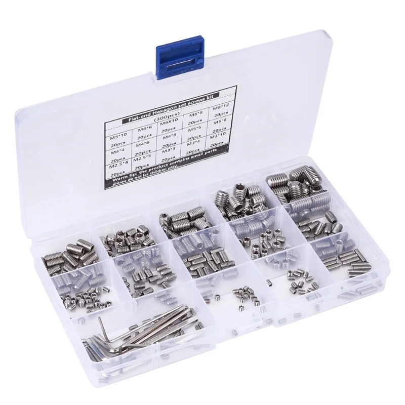 300Pcs Hex Grub Screw Kit Combination Boxed 304 Stainless Steel With 6 Wrench Fasteners