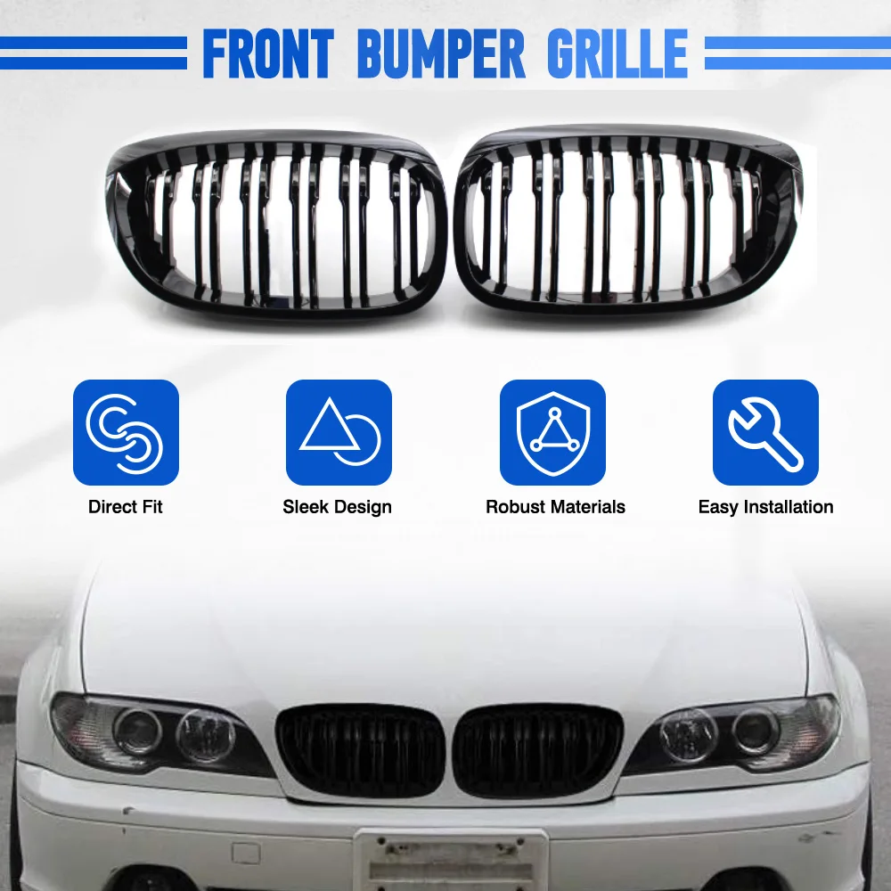 

For BMW E46 2-Door Facelift 2003-2006 Car Front Bumper Kidney Racing Grill Glossy Black Hood Grille Double slat