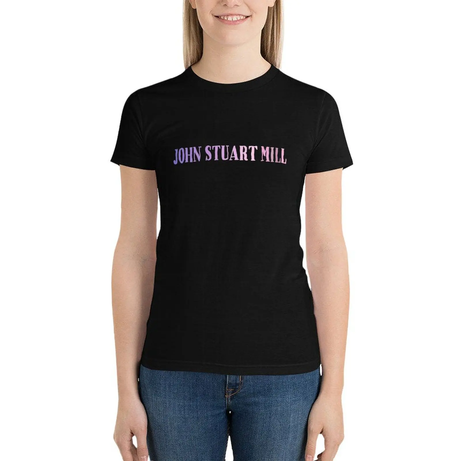 John Stuart Mill lilac typography T-Shirt oversized summer tops Woman fashion