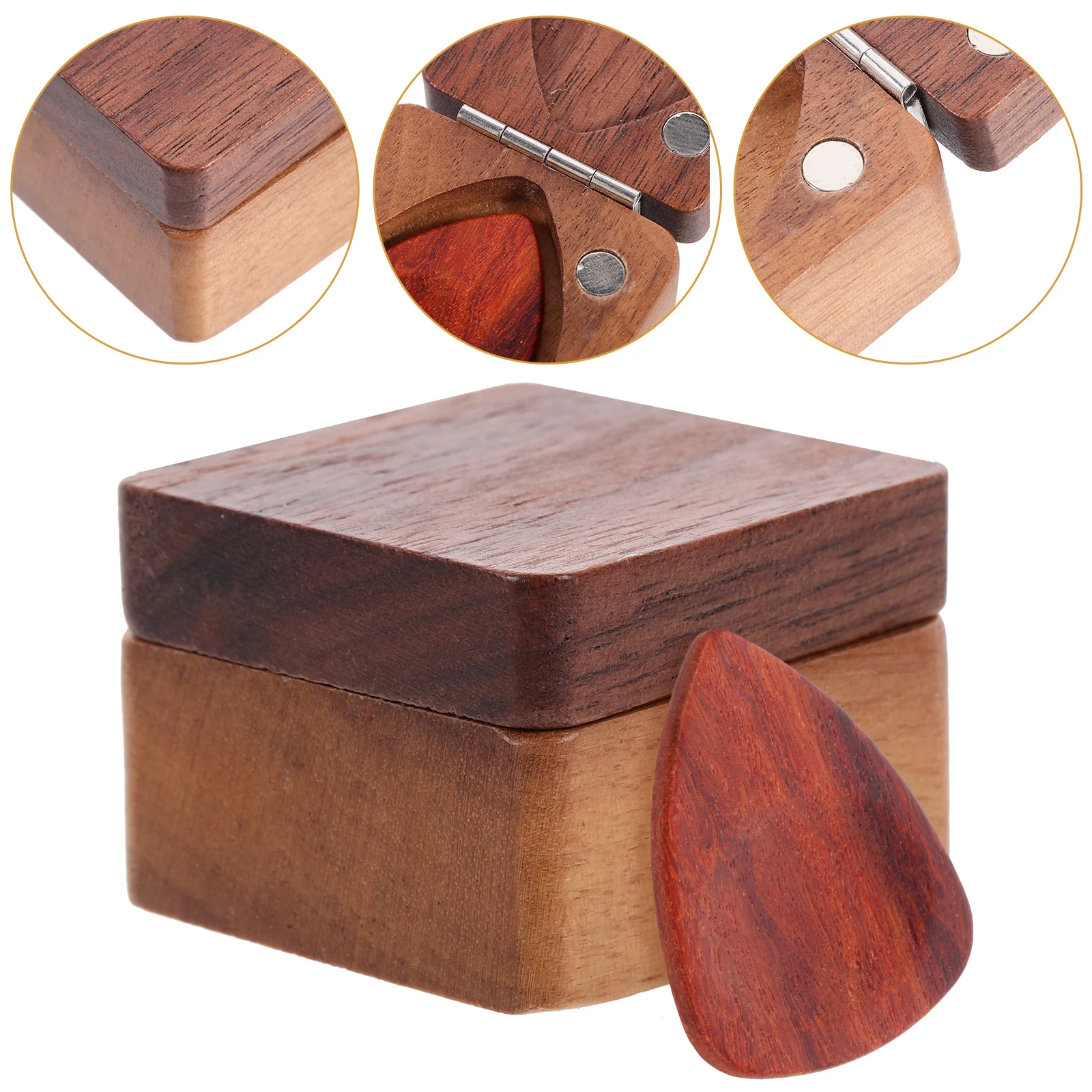 

Wooden Guitar Plectrum Organizer Pickholder Picks Storage Solid Mini Case with