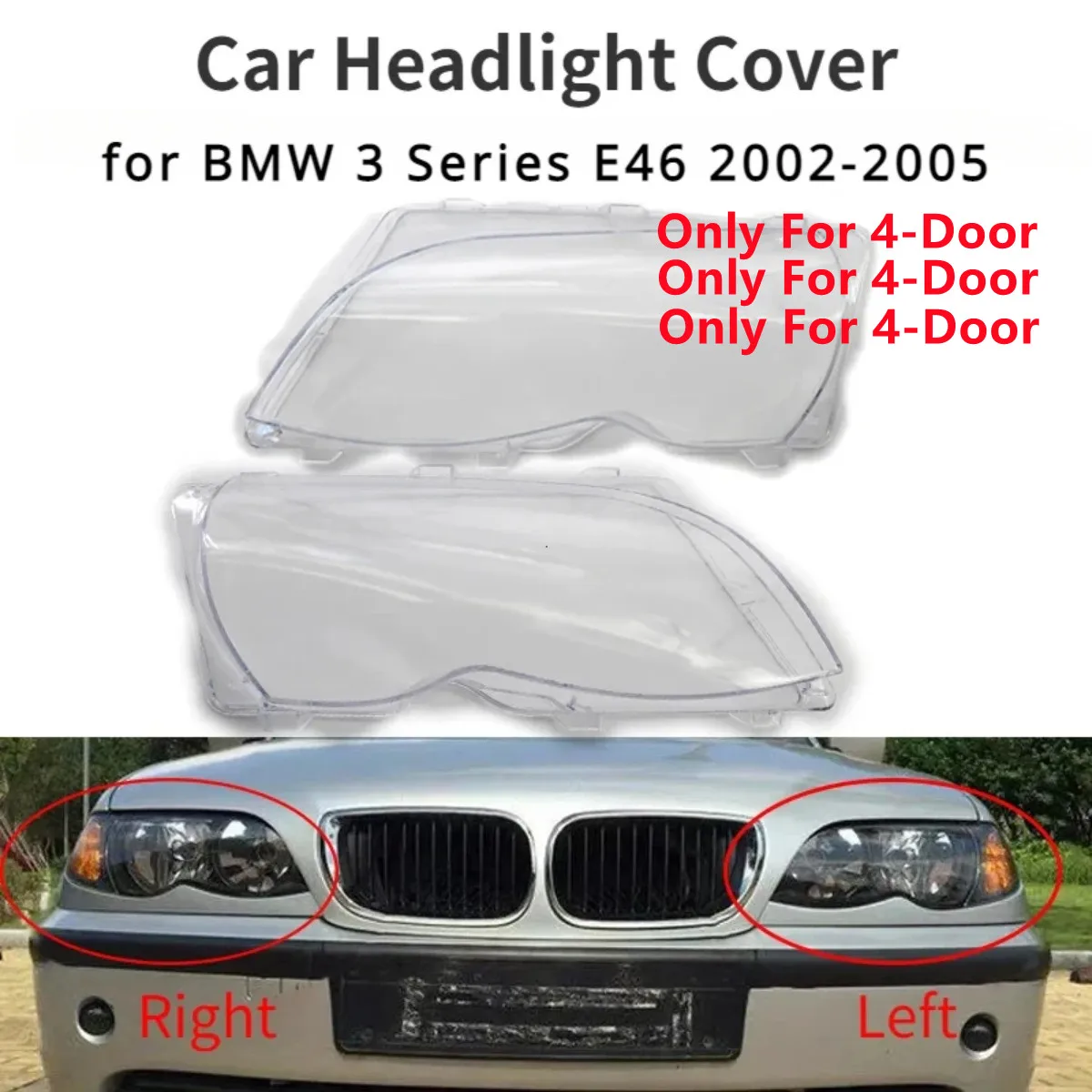 Paar Scheinwerfer-Linsenabdeckungen für BMW 3er E46 318i 320i 325i 4-Türer Limousine 2002-2005 Scheinwerferabdeckung – Detail 3