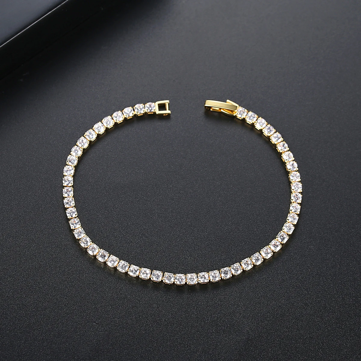 LUOTEEMI 3mm 4mm 5mm Charm CZ Tennis Bracelet Bangles for Women Gold Color Zircon Iced Out Stone Chain Men\'s Accessories