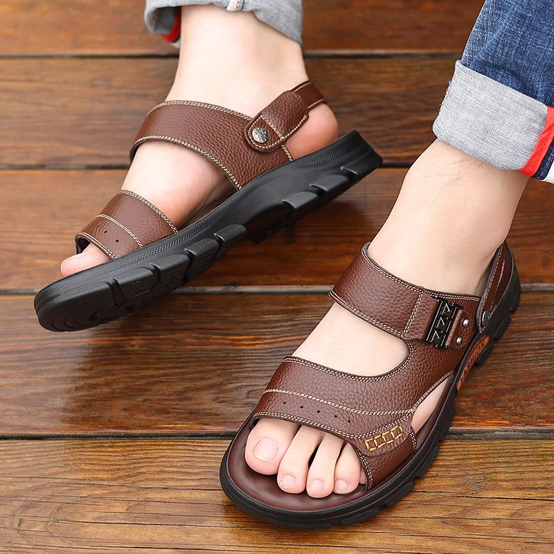 Oulylan Heren Slippers Zomer Nieuwe Sandalen Heren Sandalen Volwassen Dikke Zolen Strandschoenen Anti-Slip Open Neus Driving Sandalen