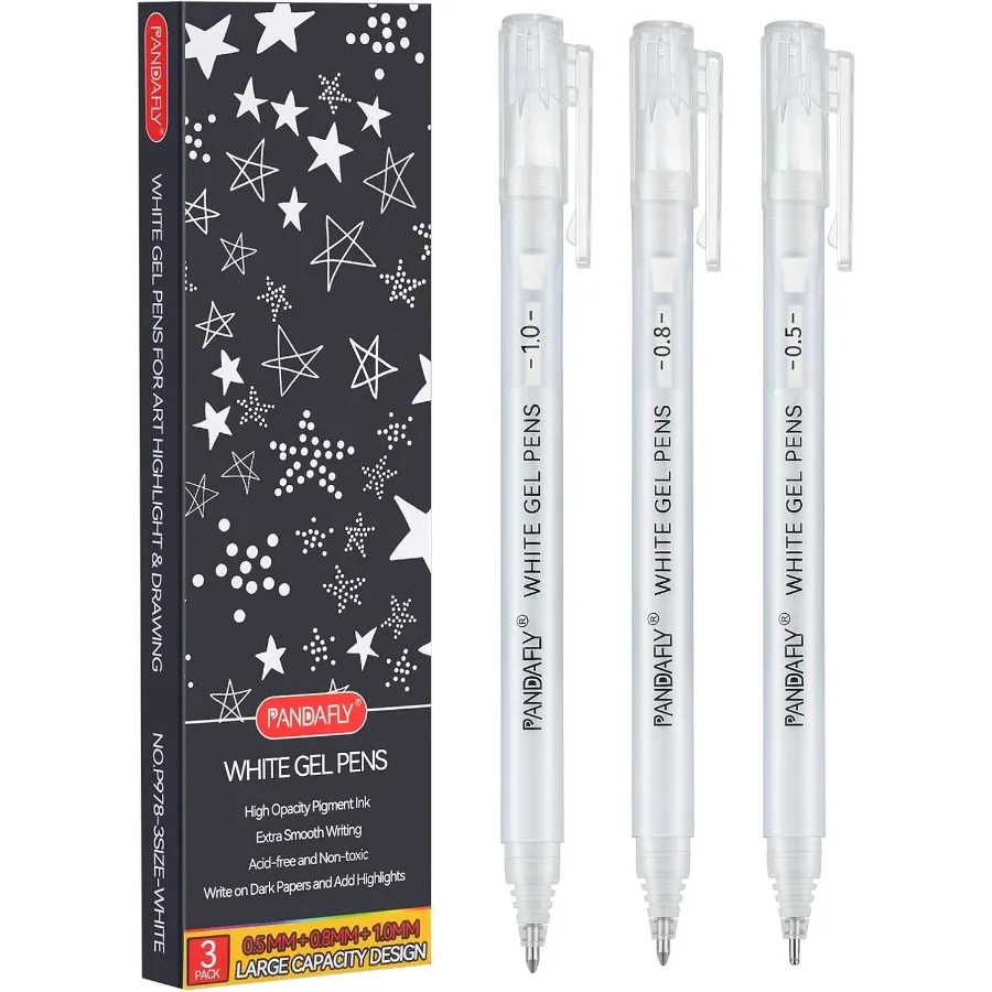 

White Gel Pens Fine Medium and Bold Tip Ink Pens for Jourling Art or Drawing For Art Gifts Holiday Gifts and DIY Projects White