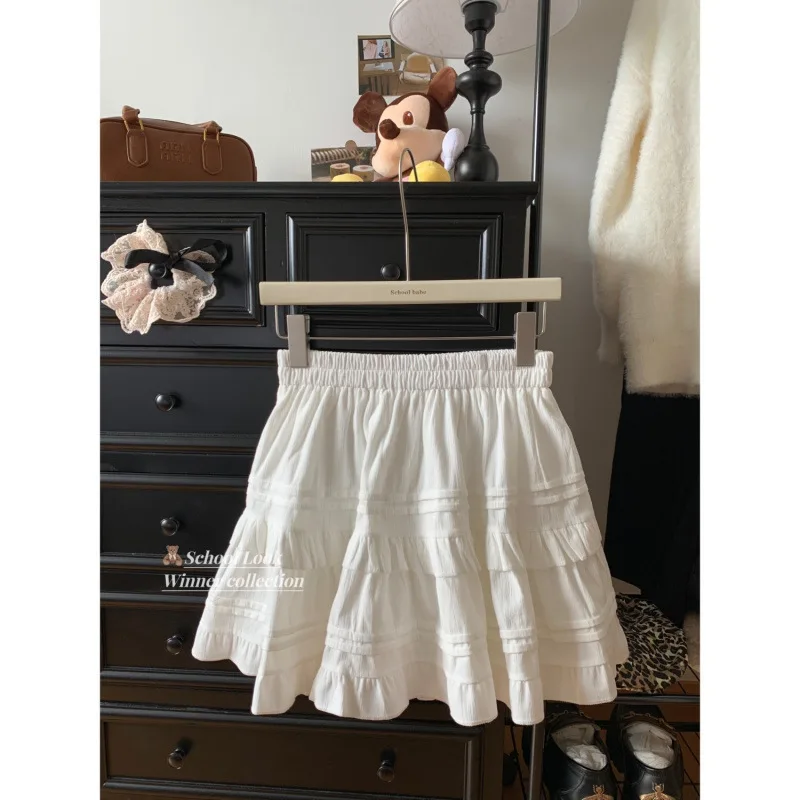 Gonne da torta stile balletto bianco estivo per donna Gonna a trapezio soffice elastica dimagrante a vita alta