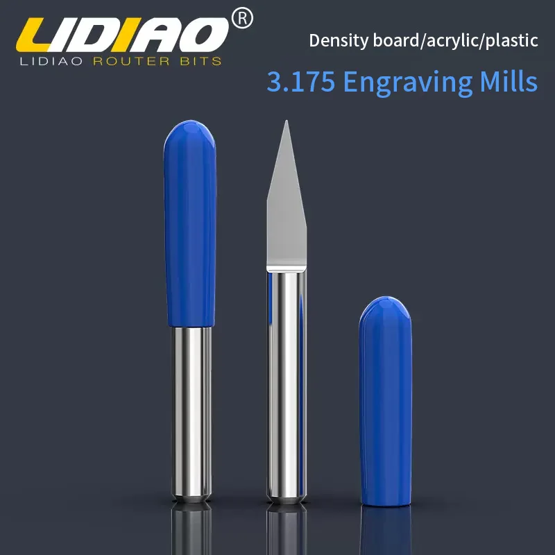 

LIDIAO 10PC End Mill Milling Cutter 3.175 Shank Engraving Bit Tungsten V Shap Tip 0.1mm Milling Tools CNC Router Bit for Wood