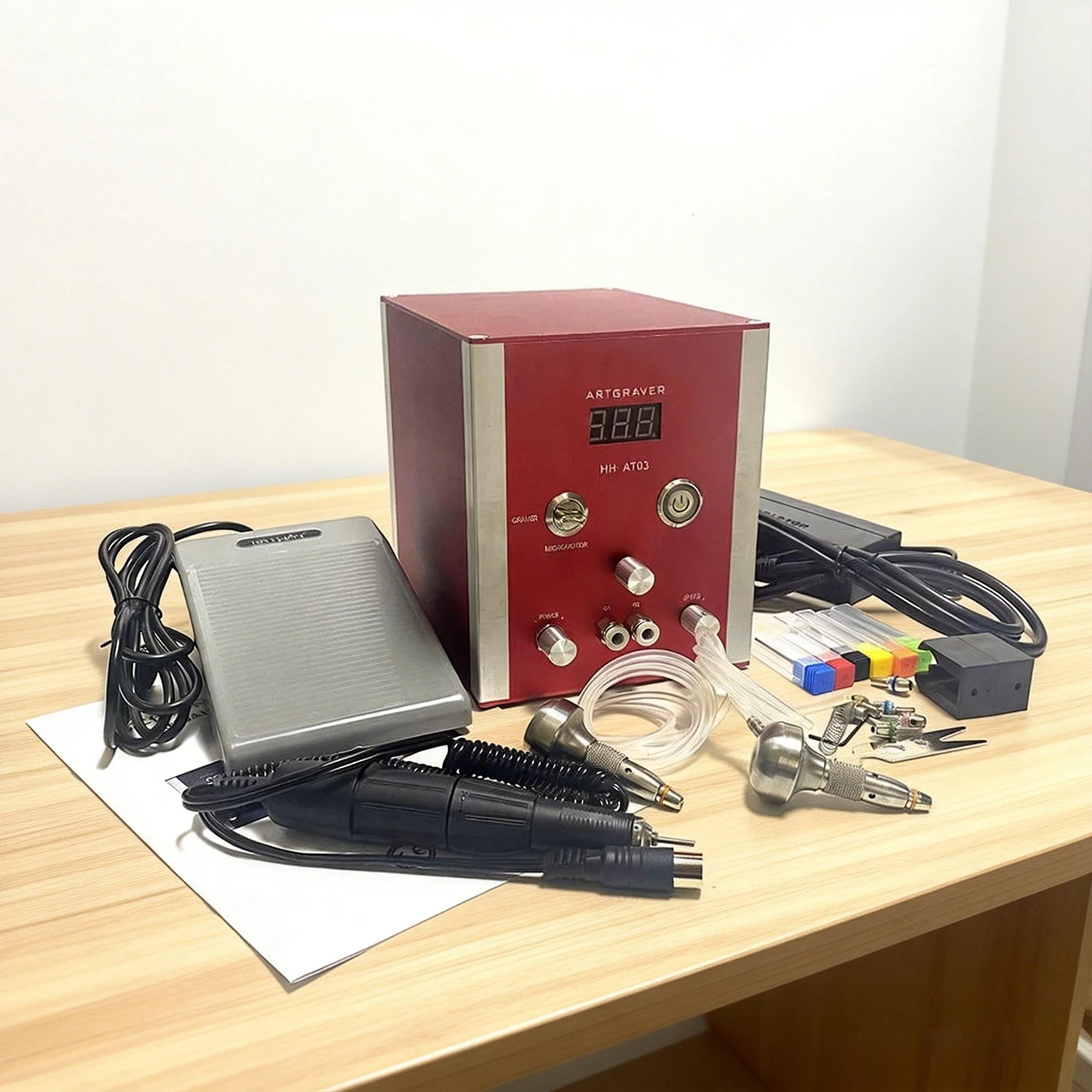 Kinway AT03 Air Compressor Free Jewelry & Stone Setting Tools Jewelry Handpiece Double Head Pneumatic Engraving Machine