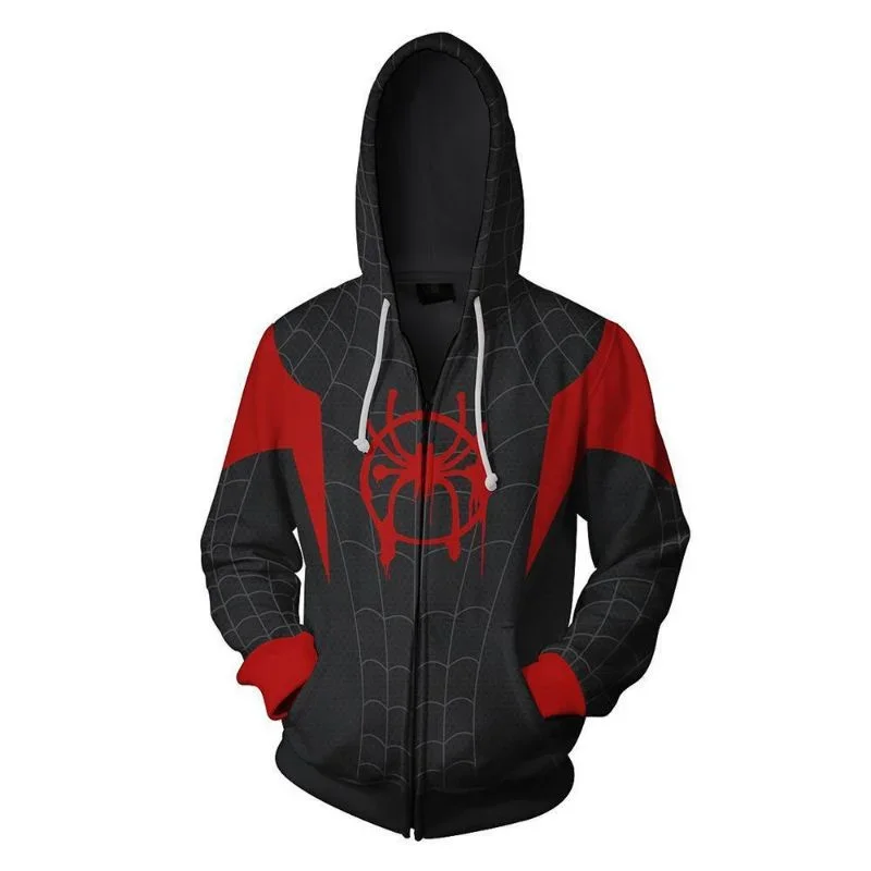 Herbst und Winter neuer Herren-Kapuzenpullover, 3D-gedruckt mit Marvel Spider Man-Muster, Outdoor-Sport, Reißverschluss, modischer