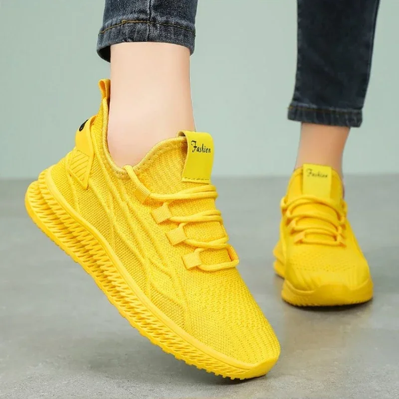 2024 Spring Fashion  Sneakers Women\'s Shoes Mesh Yellow Women\'s Shoes Women\'s Lace-up Red Black Casual Shoes Breathable