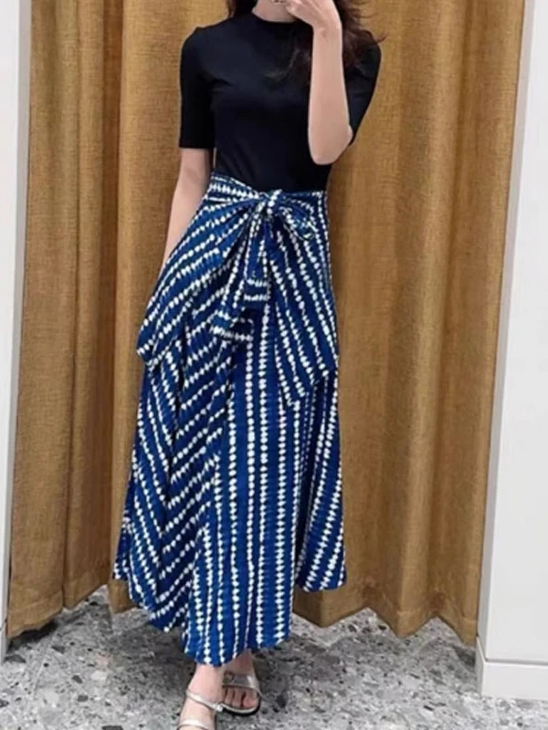 

Повседневная юбка А-силуэта с принтом, приталенная, с эффектом драпировки, из смесового хлопка, с коротким рукавом