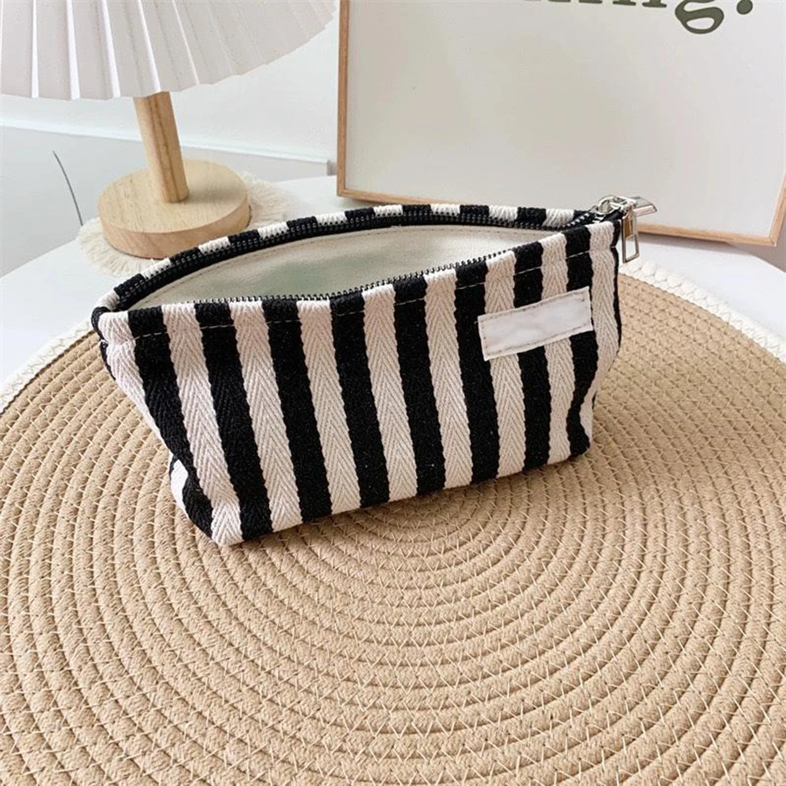 

Small Portable Makeup Bag Original Striped Cosmetic Pouch Simple Storage Organizer For Daily Use