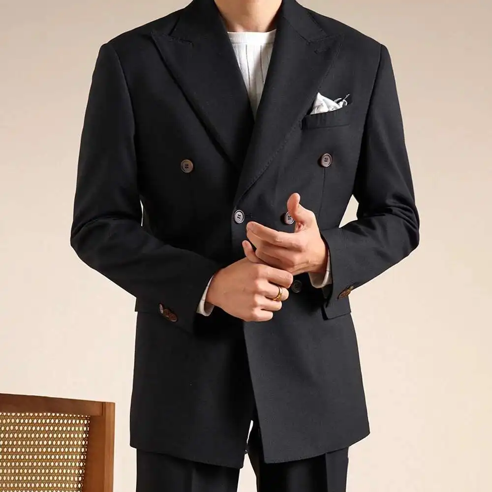 Double Breasted Wedding Suit Men Tuxedo Suit Smoking Homme Mariage Traje Novio 2024 Wool Italian Blazers Suit For Men's Business - view 3