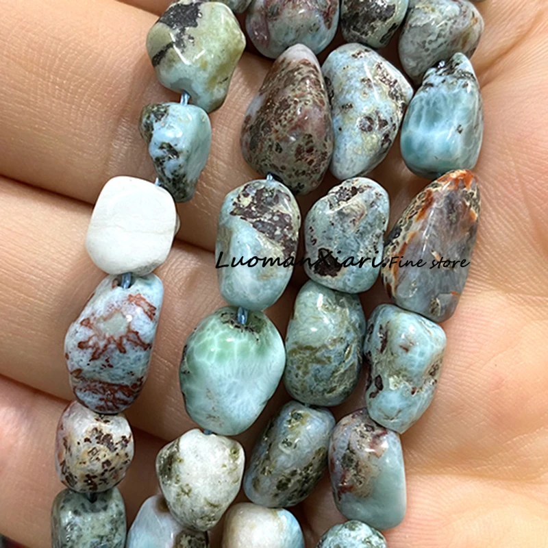 8-10mm kamień naturalny Larimar nieregularne luźne koraliki dystansowe do tworzenia biżuterii Diy kolczyki bransoletka Charms akcesoria 15\'\'