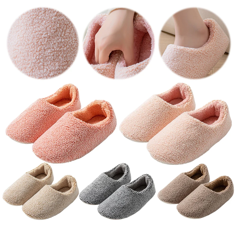

Women Plush Slippers Closed Back Indoor Slippers Curly Fleece Slip On Slippers Comfortable Non-Slip for Autumn Winter