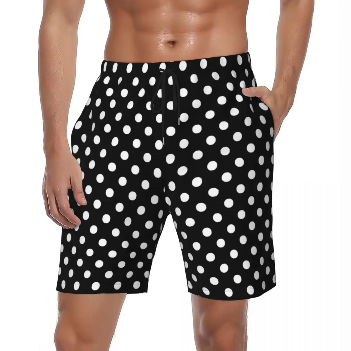 Preto branco bolinhas board shorts verão clássico manchas esportivas board calças curtas dos homens respirável havaí design praia troncos