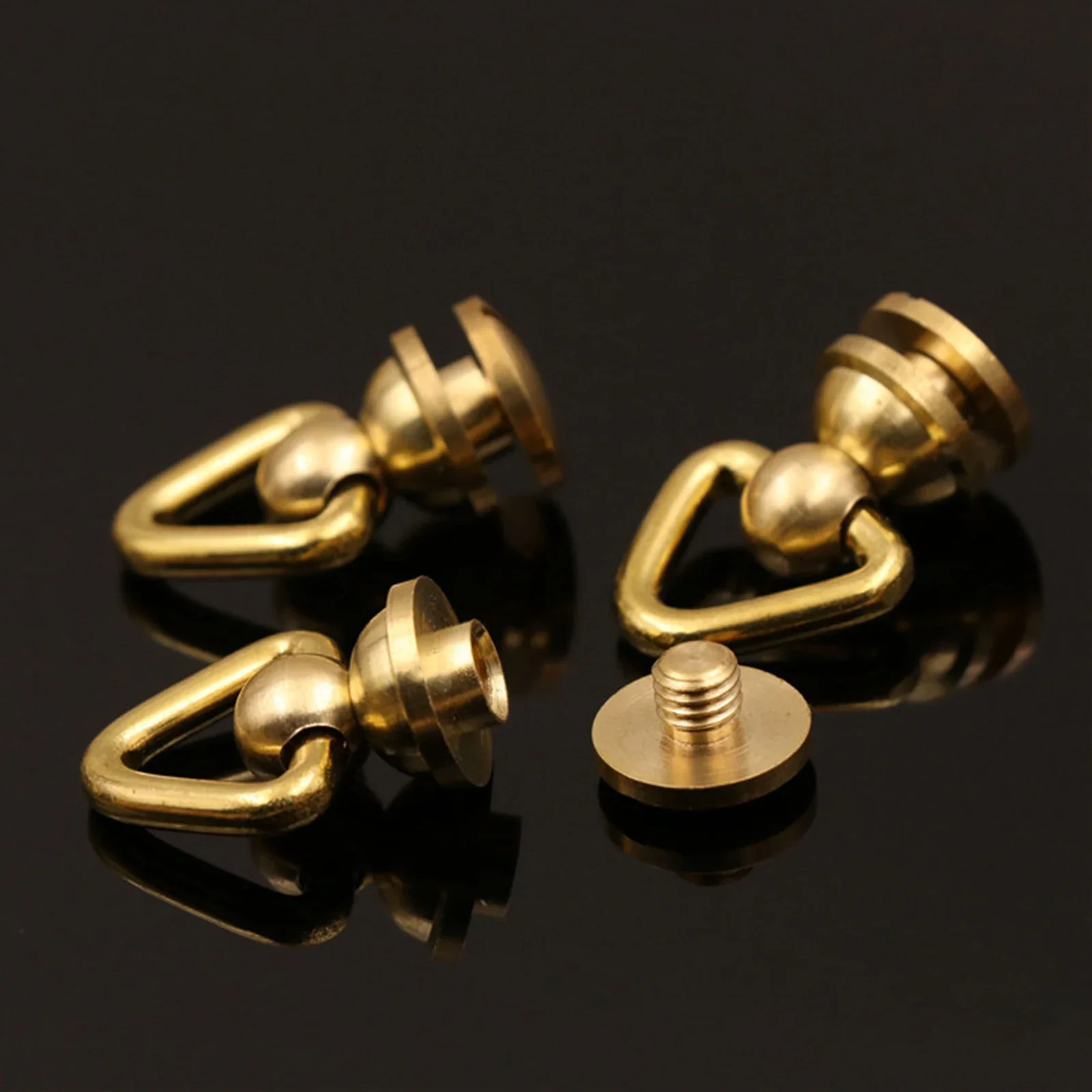 1pc D-Ring Triangle-ring Design Brass Ball Stud Rivets W/screws 360 Degree Rotate Head Spikes Buttons Leather Handbag Decoration