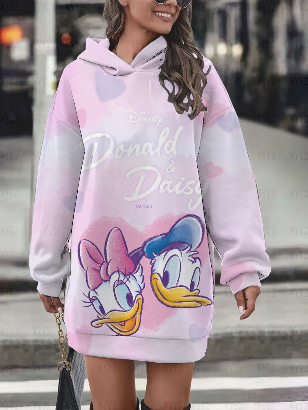 New Disney Donald Duck Daisy Hoodie Dress Sweatshirt Fashion Sweatshirt Sweatshirt Dress Printed Women\'s Hoodie Sweatshirt Dress