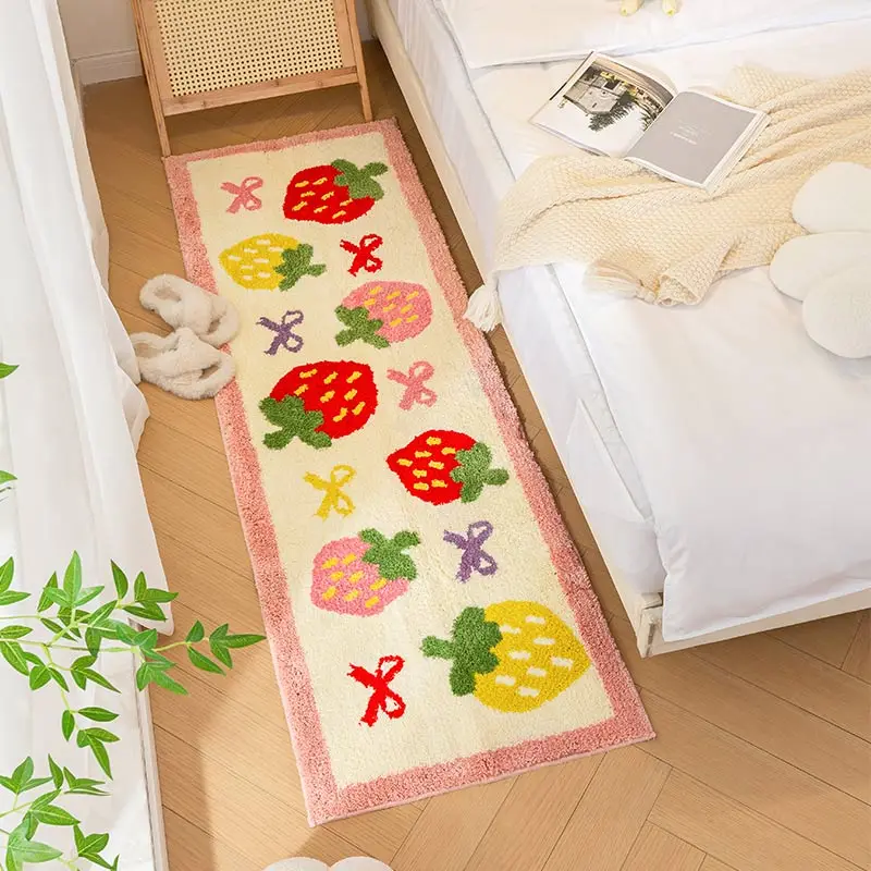 

Thickened Cartoon Strawberry Bedroom Bathroom Anti-Slip Mat Cute Girl's Room Floor Carpet Absorbent Home Use Rug Square Shaped