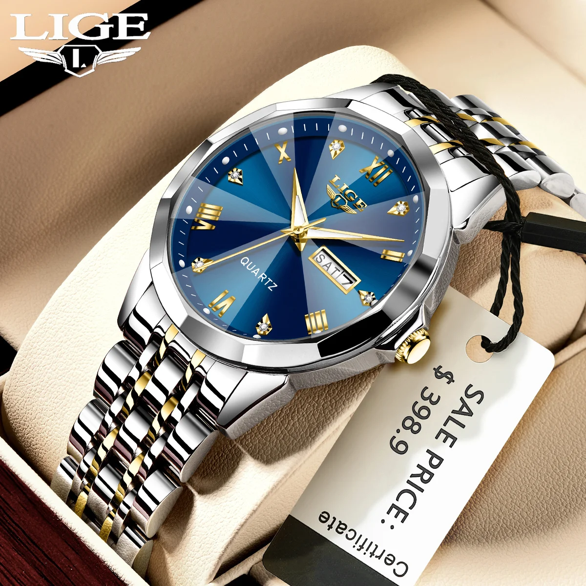 

LIGE Мужские часы Дата Неделя Модные часы Мужские оригинальные часы Водонепроницаемые светящиеся деловые кварцевые наручные часы из нержавеющей стали