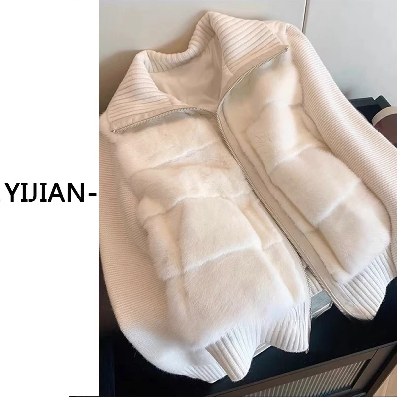 العلامة التجارية Withdn الشتاء المرأة محبوك الربط الجلود الفراء القطن Jaet الراقية ملابس خارجية علوية صغيرة Fraance Sle #1