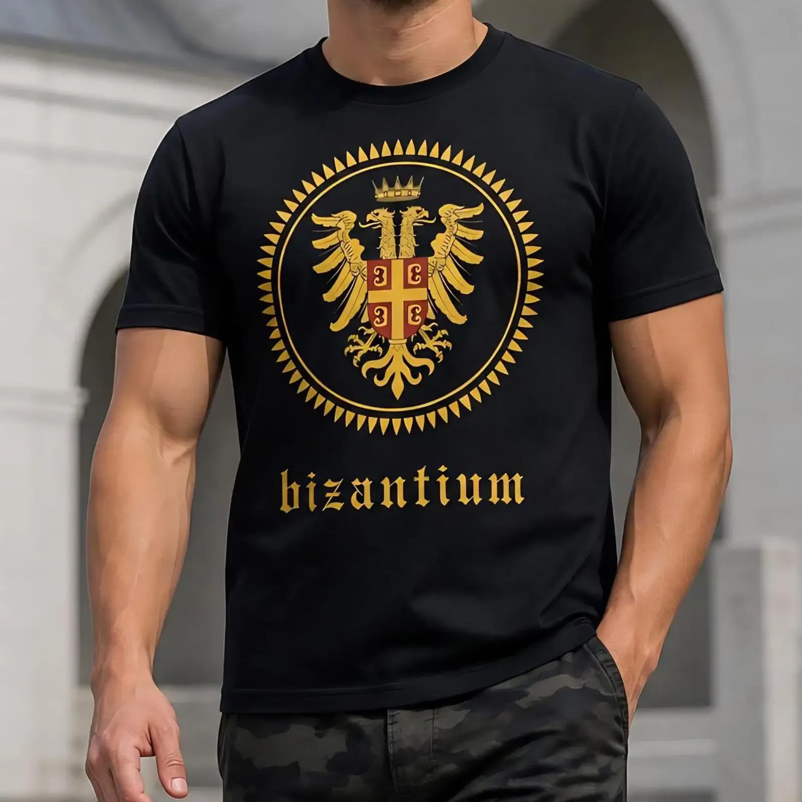 Byzantine Empire T Shirt Byzantium Double Headed Eagle Imperial Symbol Roman Clothing for Him vintage Washed homme graphic