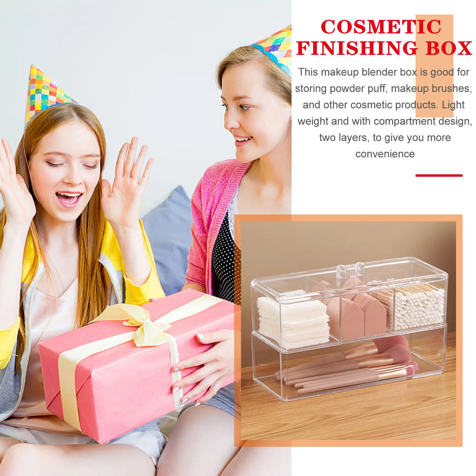 2-Layer Acrylic Makeup Puff Storage Box Powder Puff Holder Organizer Large Capacity Sponge Box for Brushes Earrings