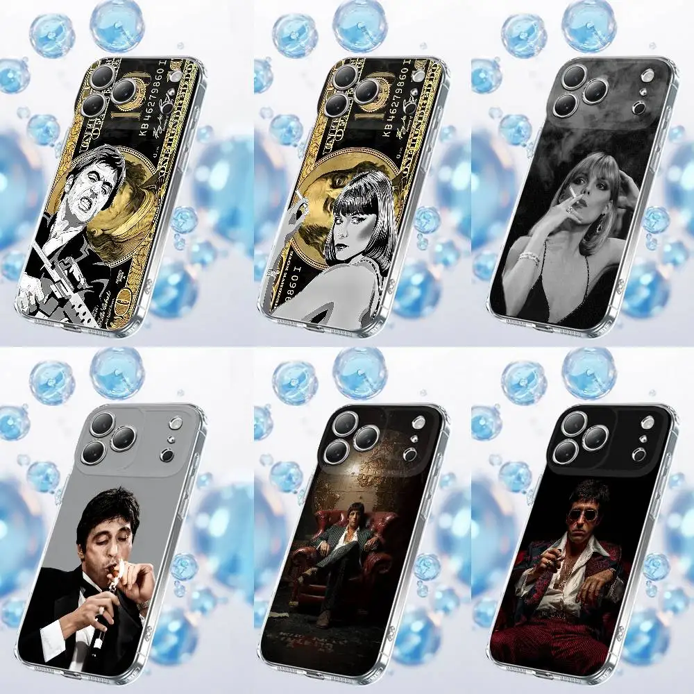 

S-ScarfaceS T-Tony Montana Phone Case For iPhone 17,16,15,14,13,12,11 Plus,Pro,Max,Plus,E,Air,Mini Transparent Cover