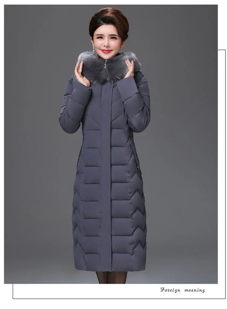 Middle Aged Mother Down Cotton Jacket 6XL Winter Oversized Thick Hooded Coat Windproof Rainproof Female Warm Long Parka Overcoat