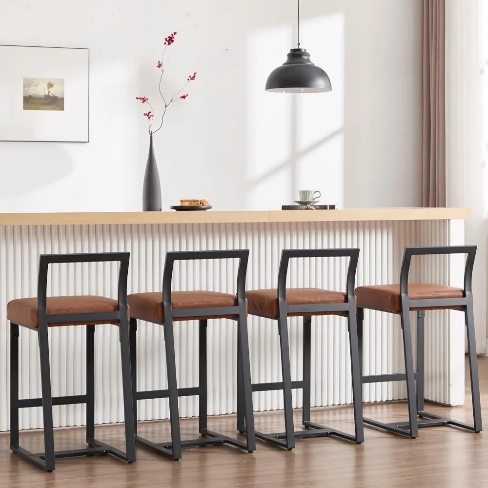 

Bar Stools Set of 4, 26" Counter Height Bar Stools with Back and Metal Frame, PU Leather Kitchen Barstools Upholstered Barstools