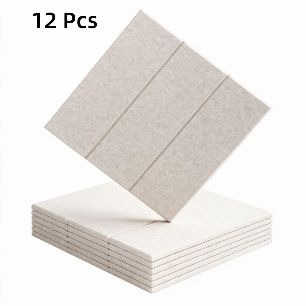 12PCS Sound-Absorbing Felt Bulletin Boards Stripe Self-Adhesive Felt Acoustic Panels Eco-friendly Square Wall Decals