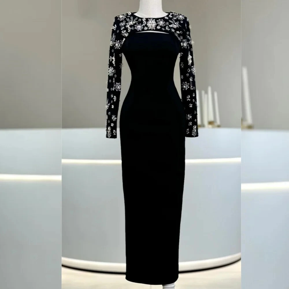 

Черное платье с длинными рукавами и бисером на заказ Вечерние платья Pastrol Унисекс Джерси Ретро Дубай Саудовская Аравия Пром по индивидуальному заказу