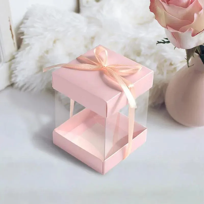 5/10 Kleine Geschenkbox mit Fenster und Schleife – Transparente Verpackung, Geeignet für Hochzeiten, Valentinstag und Geburtstagsfeiern – Detail 1
