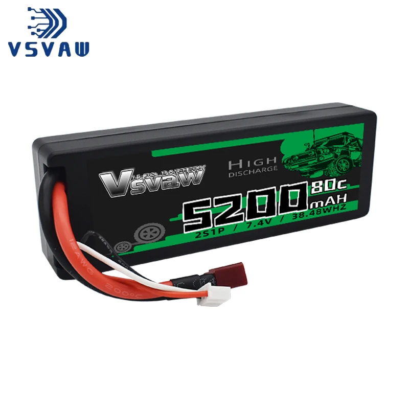 VSVAW 2S 5200mAh Lipo Battery for RC Car 7.4V 80C Hardcase with EC5 Plug for FPV Drone Buggy Truggy Racing Hobby RC Model Parts