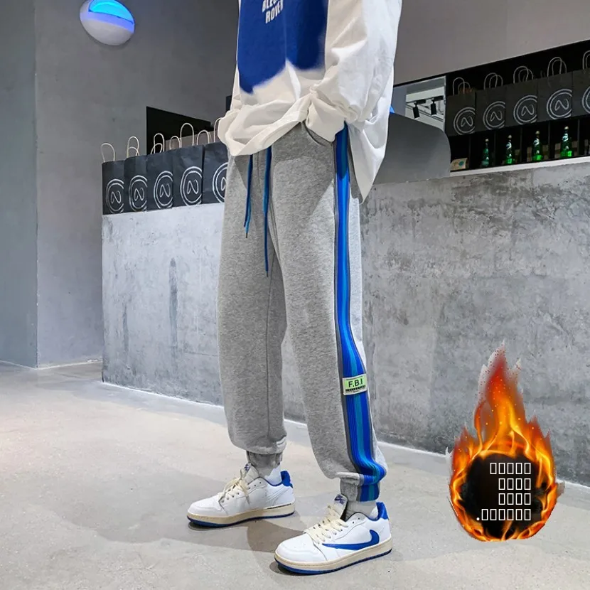 

Мужские спортивные брюки Thiened Fce, зимние молодежные повседневные брюки, полосатые брюки для отдыха, модные брюки с манжетами для мальчиков-подростков