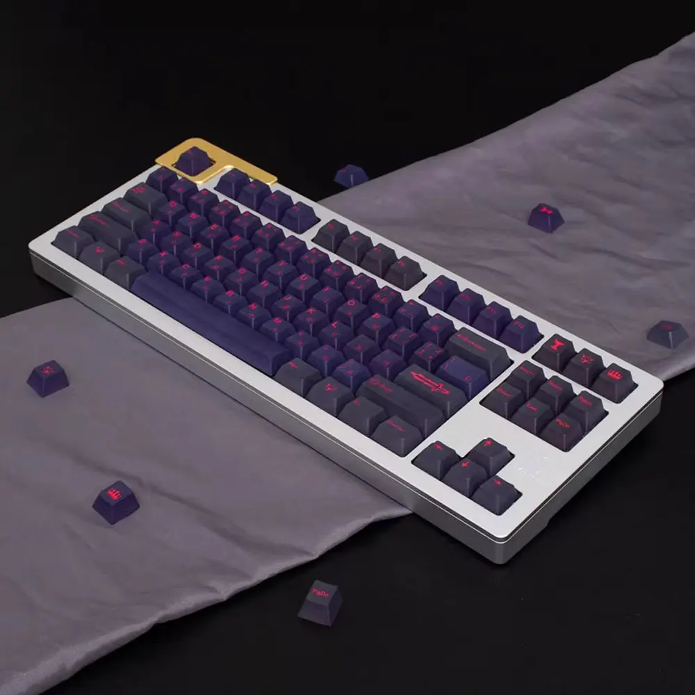 129 Keys Keycaps Deep Purple Theme Cherry Height PBT PC Thermal Sublimation For 61 68 75 87 104 108 Mechanical Keyboard