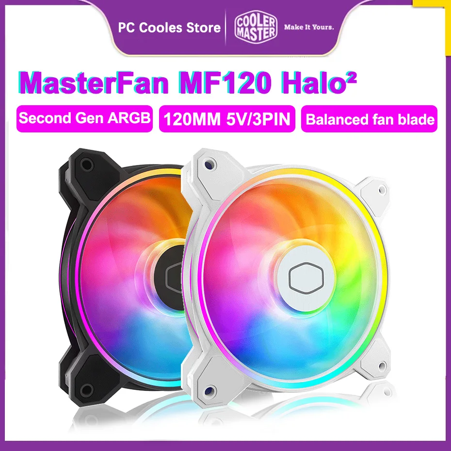 cooler master segunda geracao argb ventilador caixa do computador pwm ventilador silencioso cpu cooler refrigeracao a agua argb mf120 halo ii 5v 3pin 01