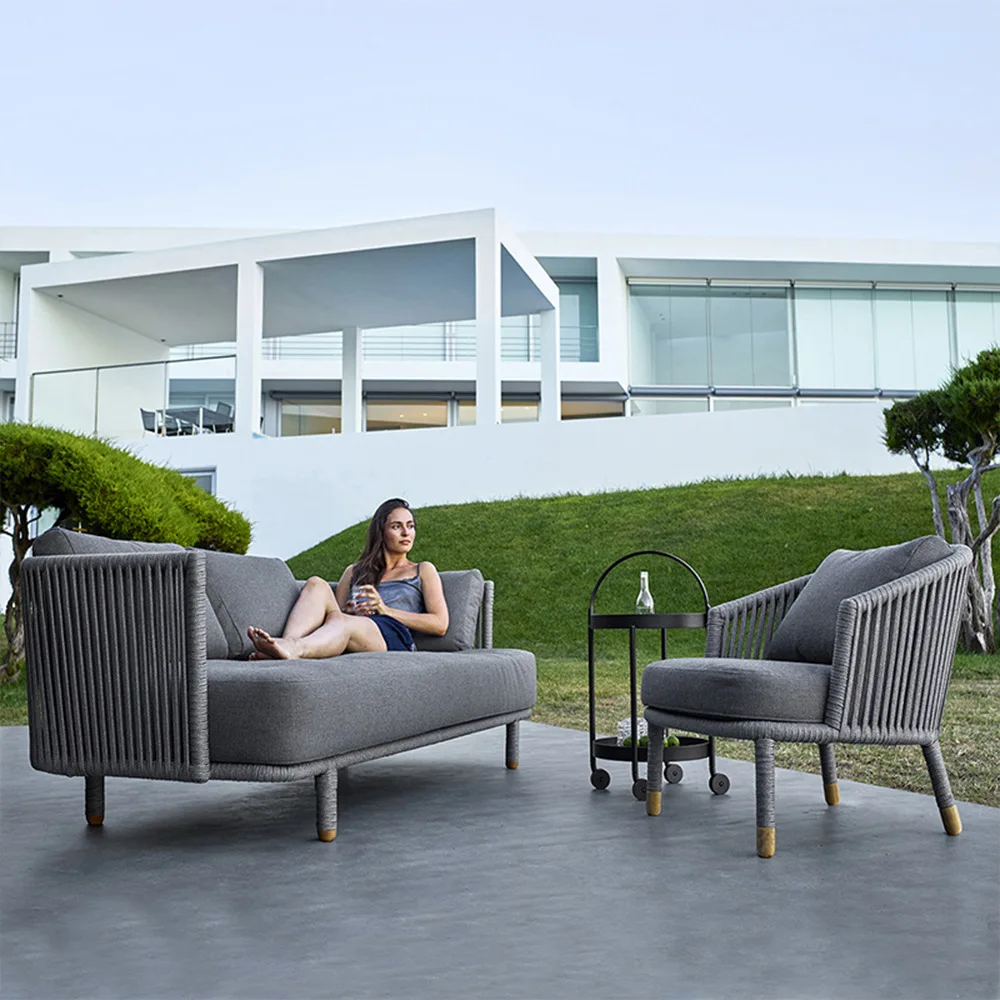 الشمال في الهواء الطلق الترفيه أريكة الروطان الأثاث فيلا في الهواء الطلق الحديثة بسيطة فناء شرفة كرسي الروطان طاولة القهوة مزيج #3