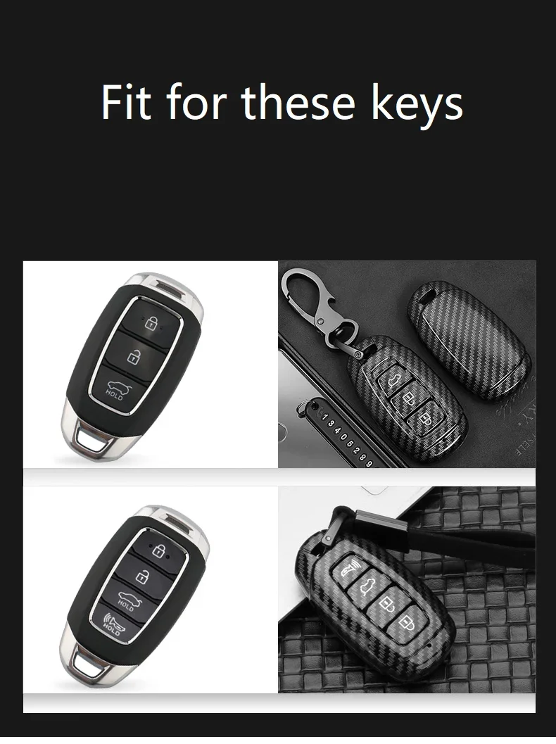 Glossy Carbon Fiber ABS Key Case Fob Cover For Hyundai I30 Ix35 KONA Encino Solaris Azera Grandeur Ig Accent Santa Fe 2017-2019