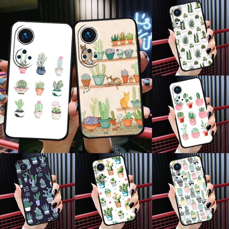 Cute Cactus Potted Plant Case For Huawei Honor Magic 5 Lite X7 X8 X9a 50 70 P20 P40 P30 Pro P Smart Nova 9 5T Cover