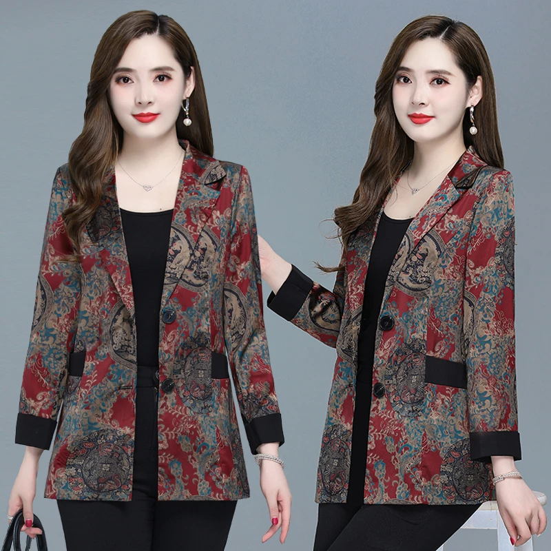 

Винтажный женский пиджак с узором, весенняя женская куртка, роскошный пиджак больших размеров, новая классическая модная верхняя одежда для женщин среднего возраста