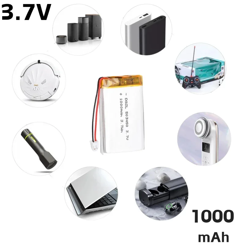 Batería de litio recargable para teléfono inteligente, dispositivo de respaldo para GPS, DVD, MP5, reloj inteligente, altavoz, 503450 mAh, 1000 V, 3,7