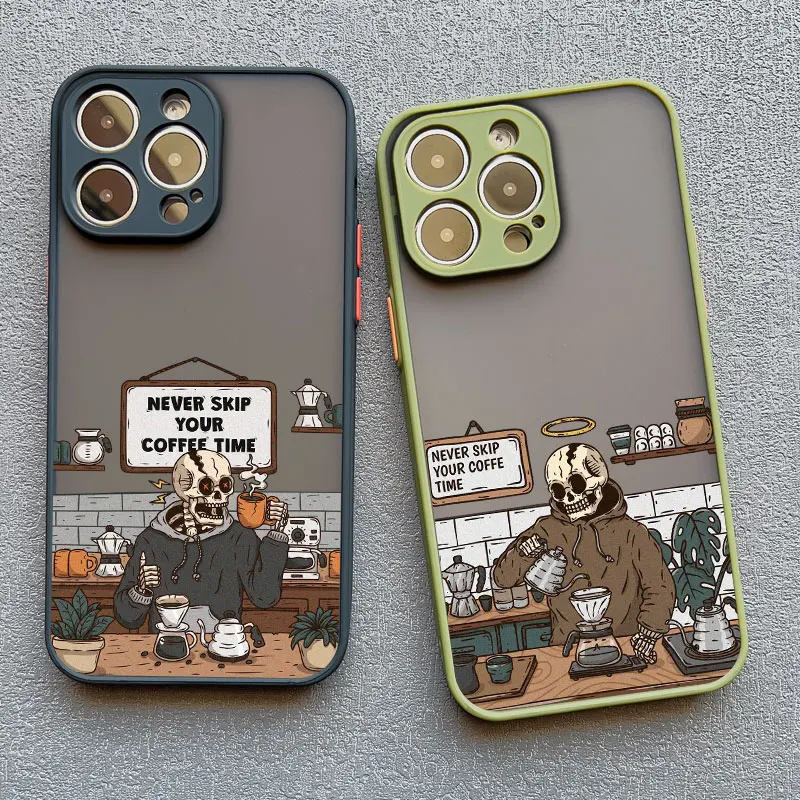 Modische Kaffeetotenkopf Handyhülle für iPhone 17 16 15 14 Pro Max Plus 13 12 11 Mini Pro Max XR XS X Stoßfeste Schutzhülle – Detail 11